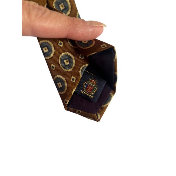 Chaps Ralph Lauren Men's Silk Tie Brown & Blue Geometric Pattern - Picture 3 of 9